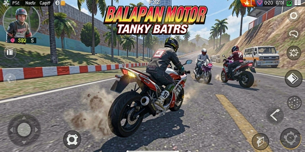 Gameplay F32 yang mendebarkan dengan motor balap terpilih.