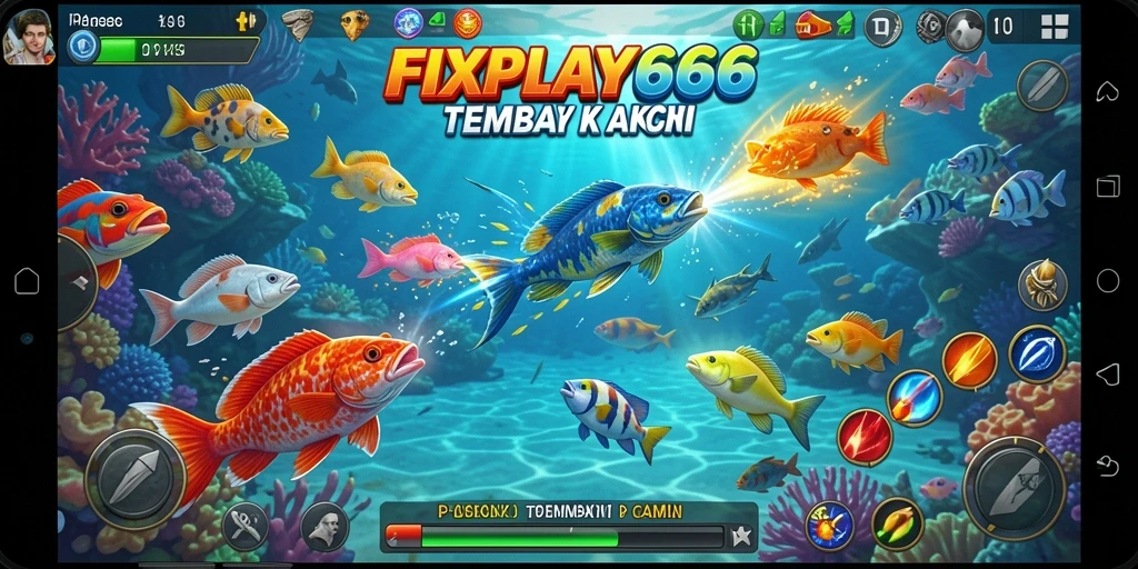 Screenshot gameplay FIXPLAY666 menampilkan aksi seru menembak ikan.