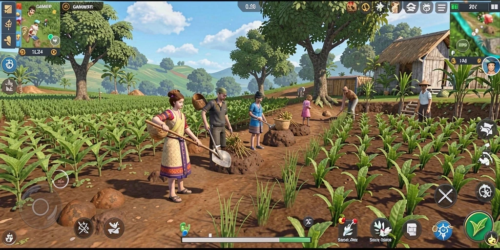 Screenshot GAMERP menunjukkan gameplay bertani yang seru dan interaktif.