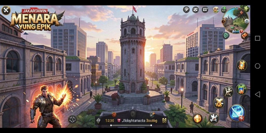 Screenshot gameplay JAKARTAWIN menampilkan pertahanan yang sedang dibangun di medan pertempuran.