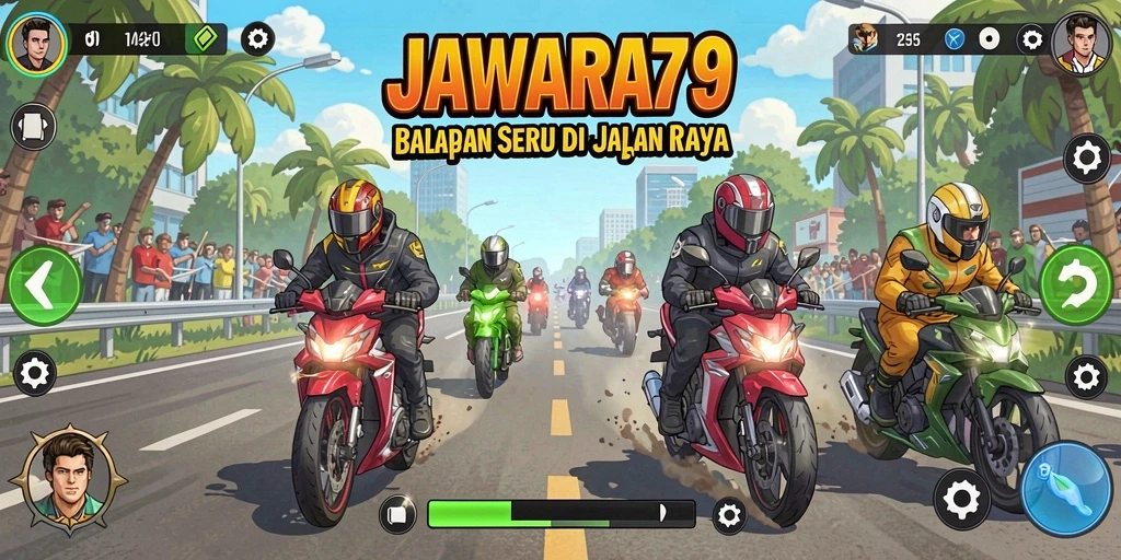 Gameplay balapan yang mendebarkan di JAWARA79 dengan mobil cepat.