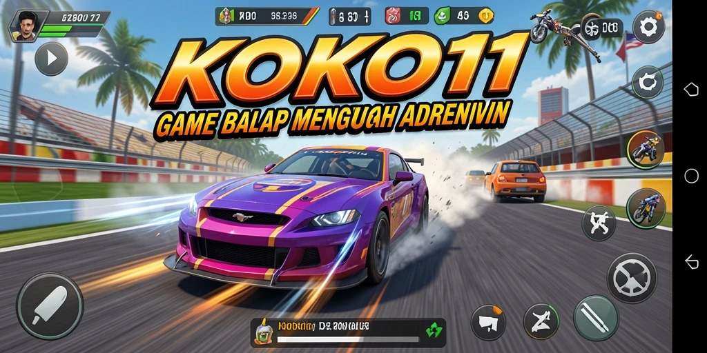 Tangkapan layar gameplay KOKO11 menampilkan aksi balap yang seru.