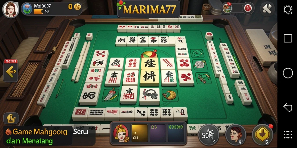 Screenshot utama MARIMA77 menampilkan aksi mencocokkan ubin Mahjong.