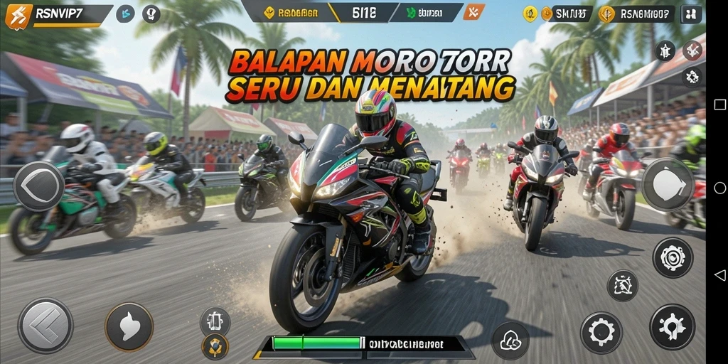 Tampilan gameplay RSNVIP7 yang mendebarkan dan penuh aksi balapan motor.