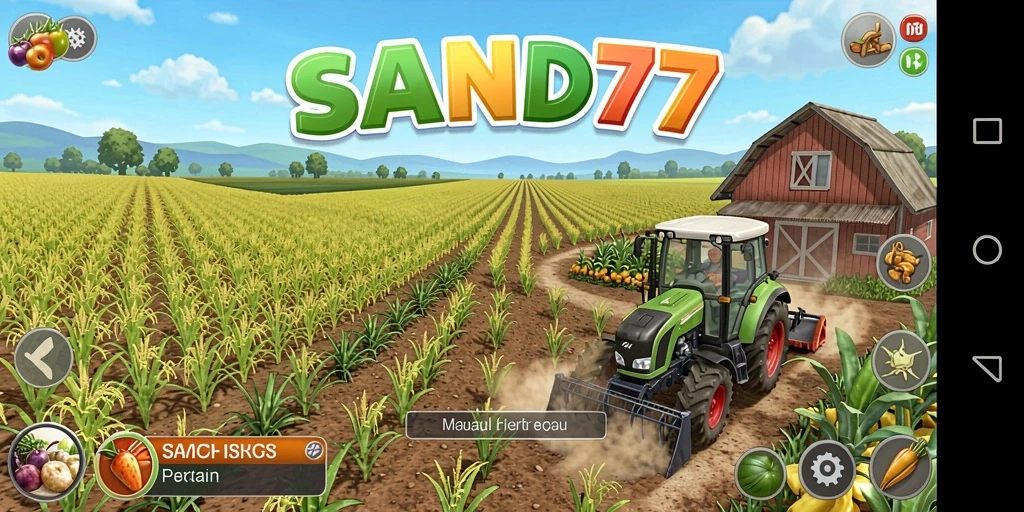 Screenshot gameplay SAND77 yang menampilkan kebun yang indah dan berwarna-warni.