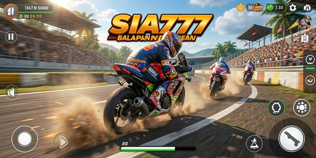 Gameplay seru SIA777 dengan balapan motor yang mendebarkan.