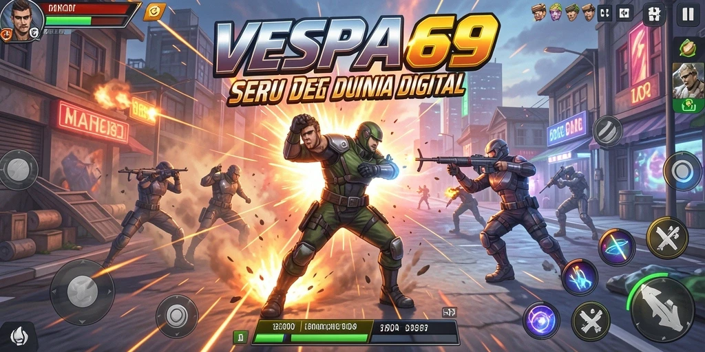 Screenshot gameplay VESPA69 menampilkan pertarungan mendebarkan antar karakter.