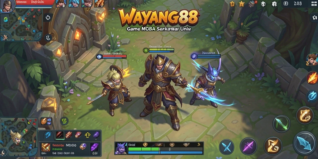 Tampilan gameplay WAYANG88 dengan pertempuran seru dan karakter unik.
