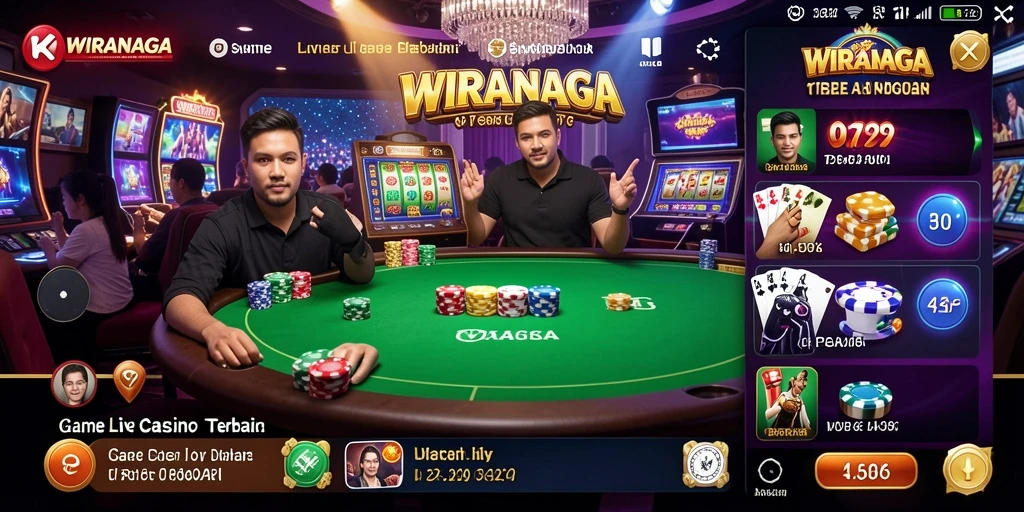 Screenshot gameplay WIRANAGA yang menampilkan dealer dan suasana kasino.