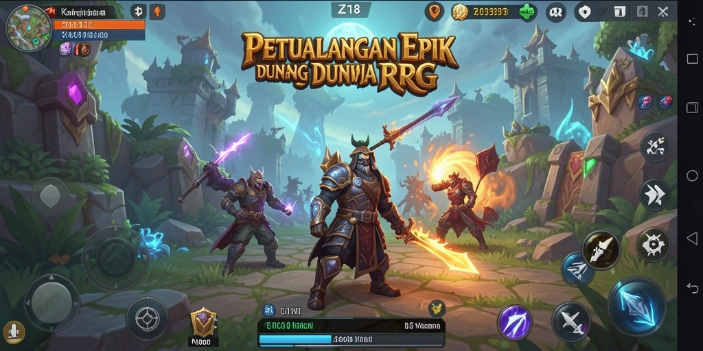 Screenshot gameplay Z18 menampilkan pertarungan epik RPG yang mendebarkan.